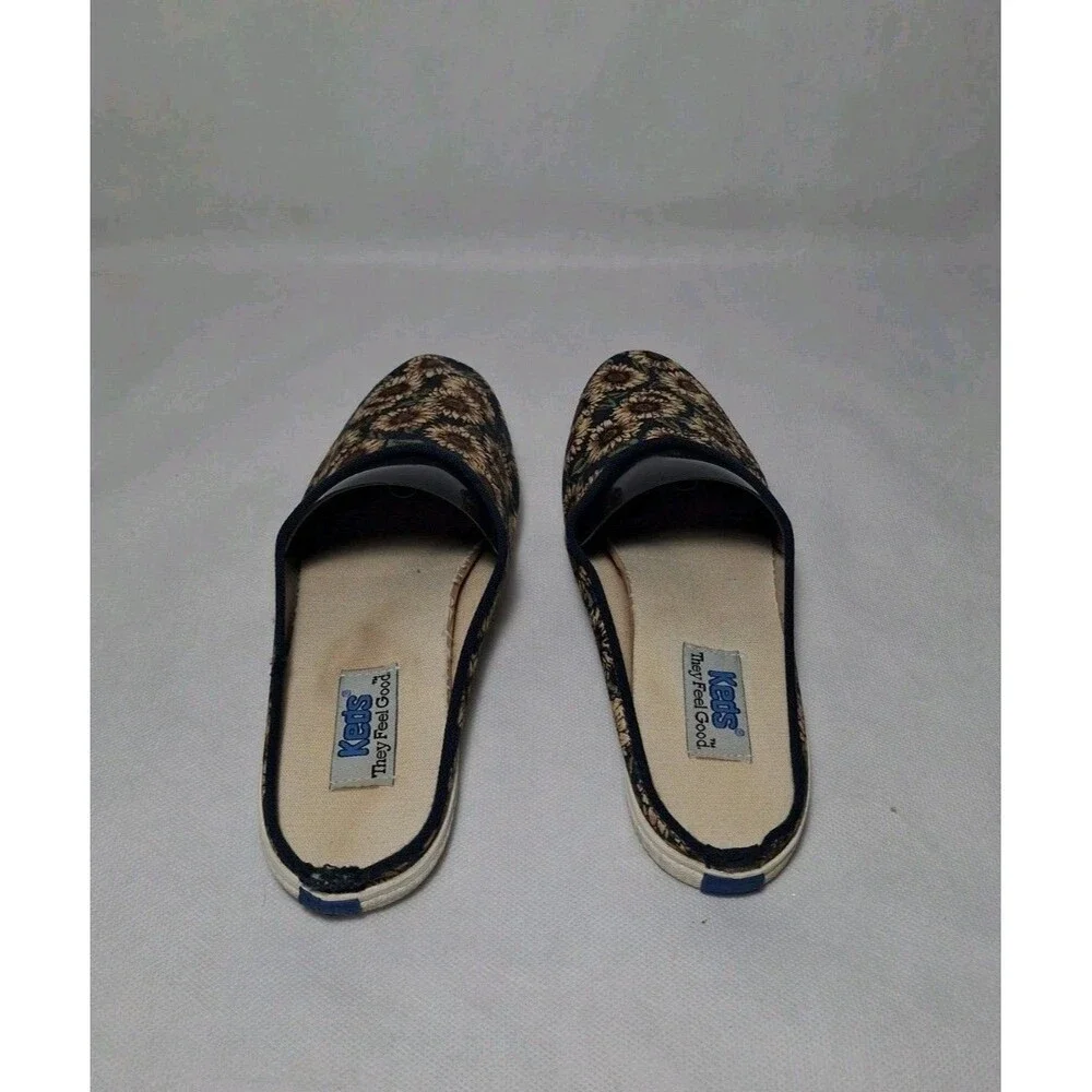 Vintage Keds Bayshore Sunflower Canvas Slip on Sandals Mules Women's 7.5 Navy Bl - Picture 5 of 9